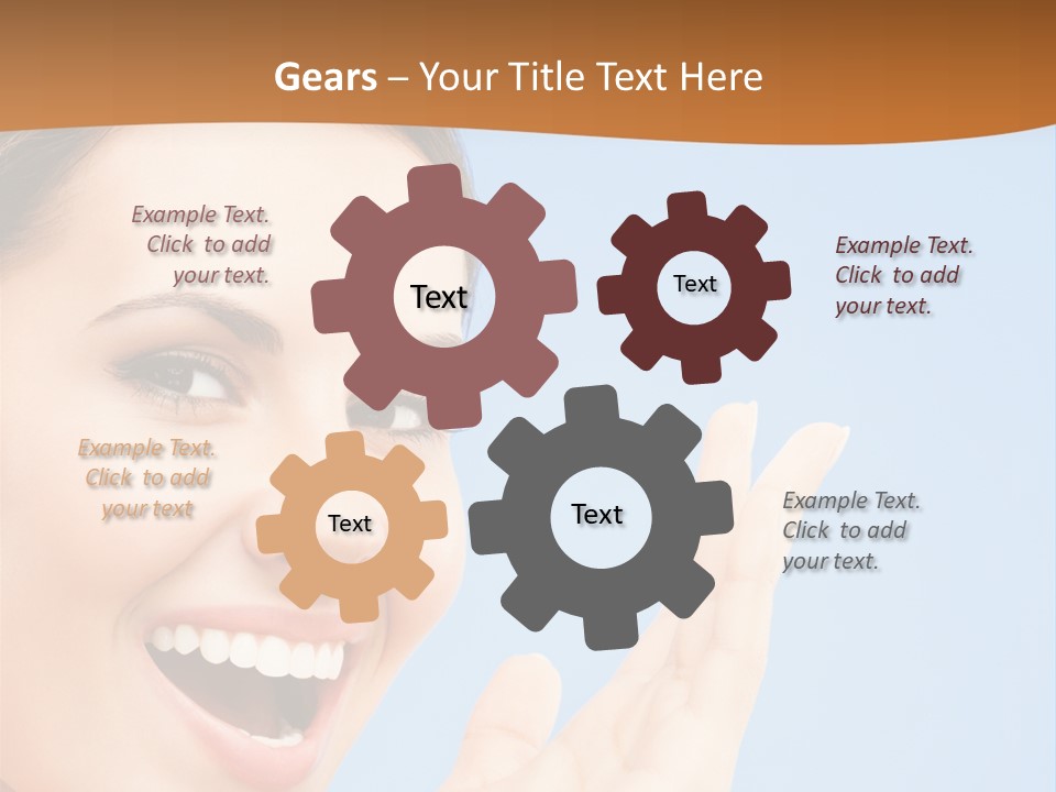 A Woman Smiling And Holding Her Hand Up To Her Face PowerPoint Template