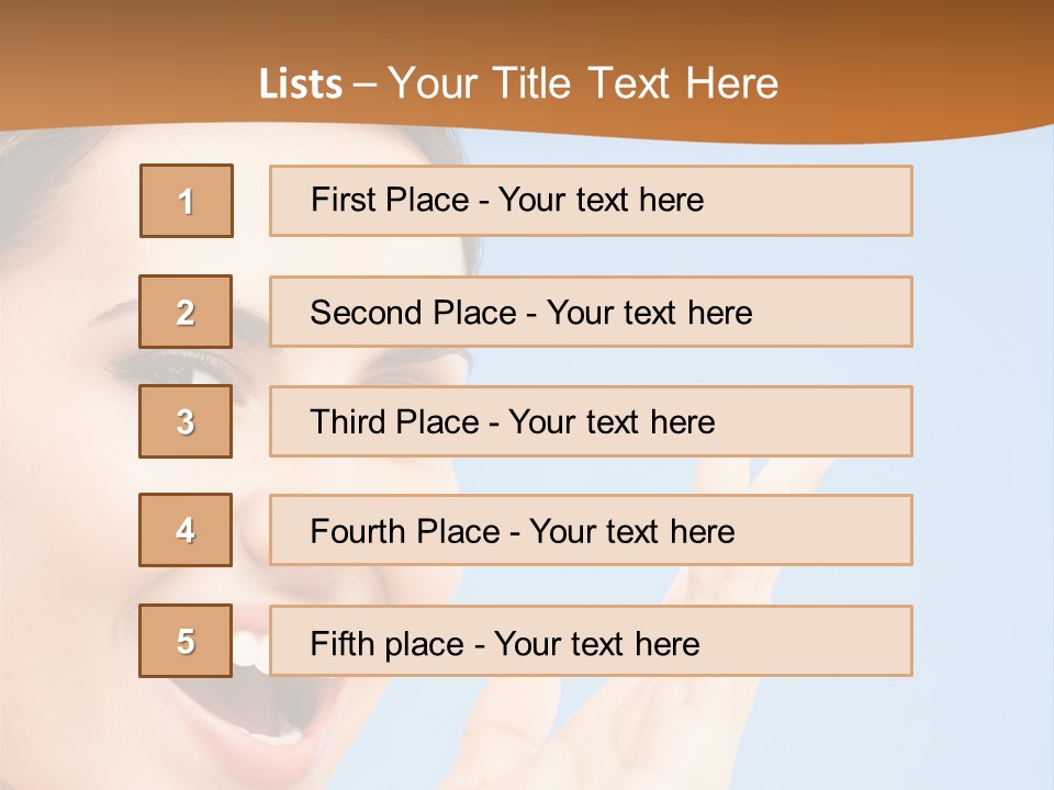 A Woman Smiling And Holding Her Hand Up To Her Face PowerPoint Template