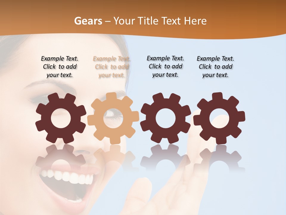 A Woman Smiling And Holding Her Hand Up To Her Face PowerPoint Template