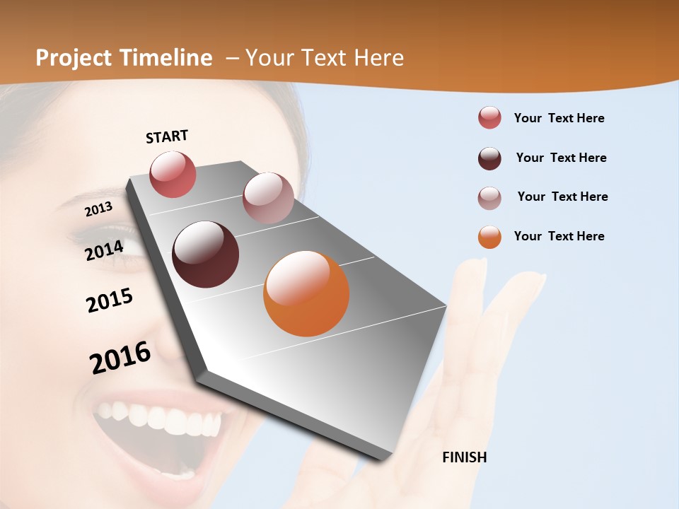 A Woman Smiling And Holding Her Hand Up To Her Face PowerPoint Template