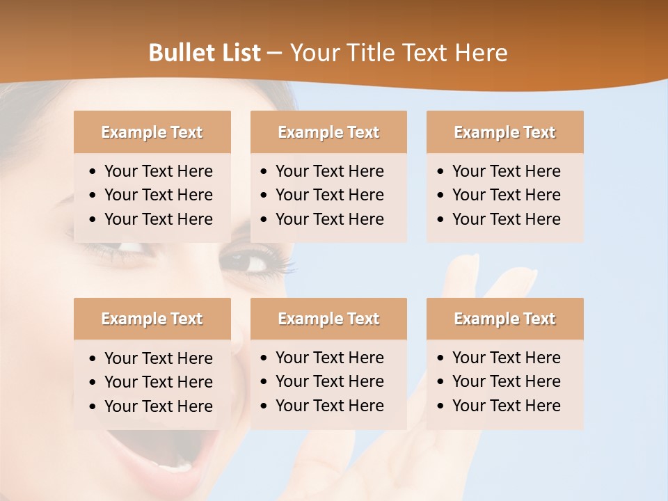A Woman Smiling And Holding Her Hand Up To Her Face PowerPoint Template