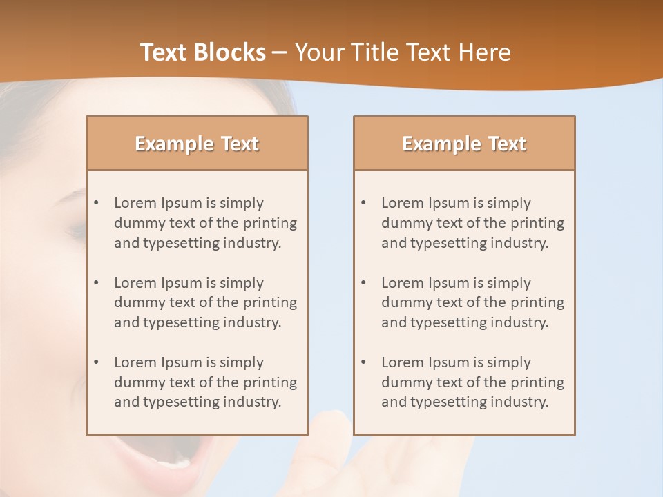 A Woman Smiling And Holding Her Hand Up To Her Face PowerPoint Template