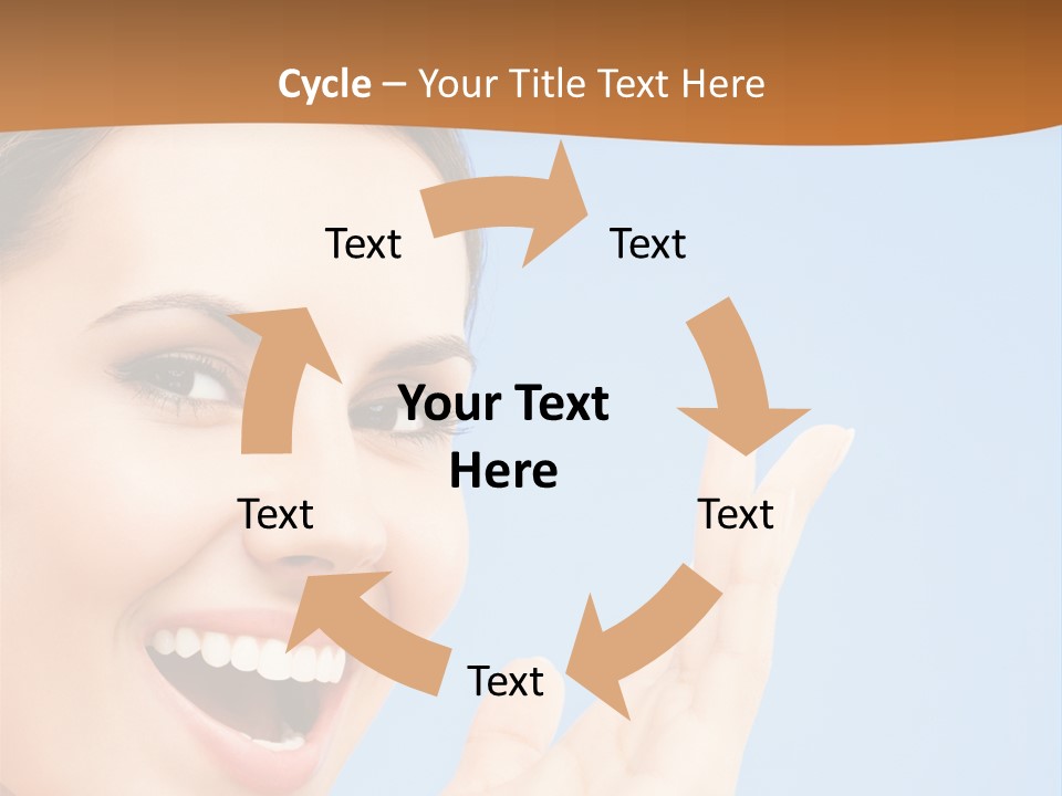 A Woman Smiling And Holding Her Hand Up To Her Face PowerPoint Template