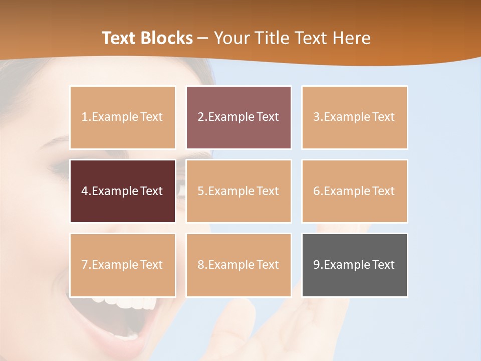 A Woman Smiling And Holding Her Hand Up To Her Face PowerPoint Template