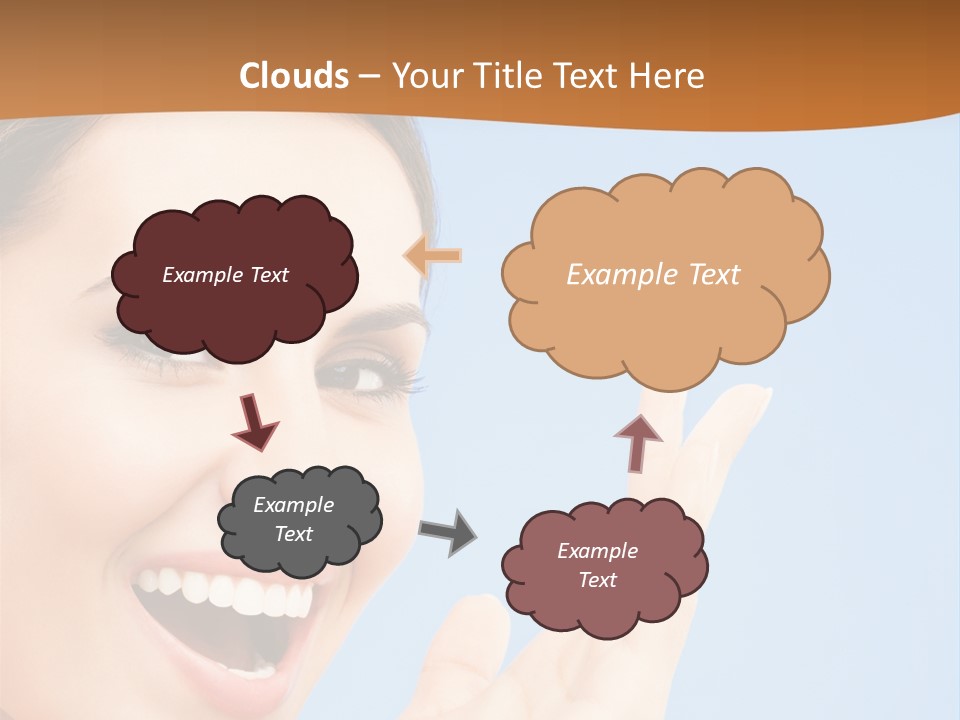 A Woman Smiling And Holding Her Hand Up To Her Face PowerPoint Template