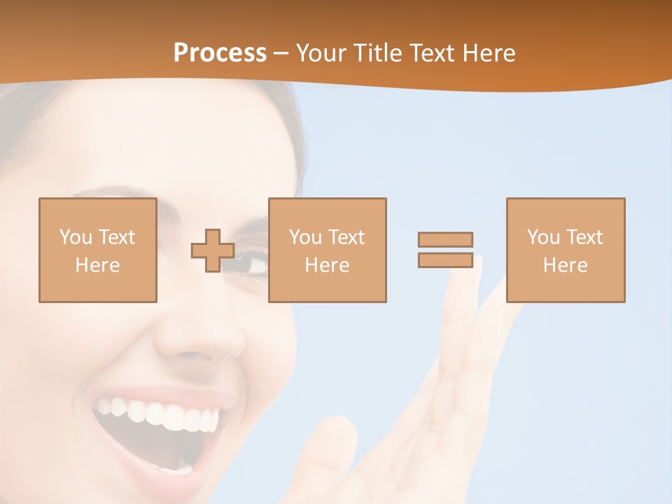 A Woman Smiling And Holding Her Hand Up To Her Face PowerPoint Template
