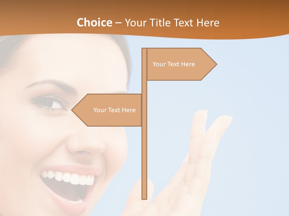 A Woman Smiling And Holding Her Hand Up To Her Face PowerPoint Template