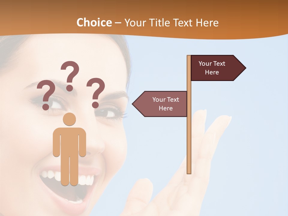 A Woman Smiling And Holding Her Hand Up To Her Face PowerPoint Template