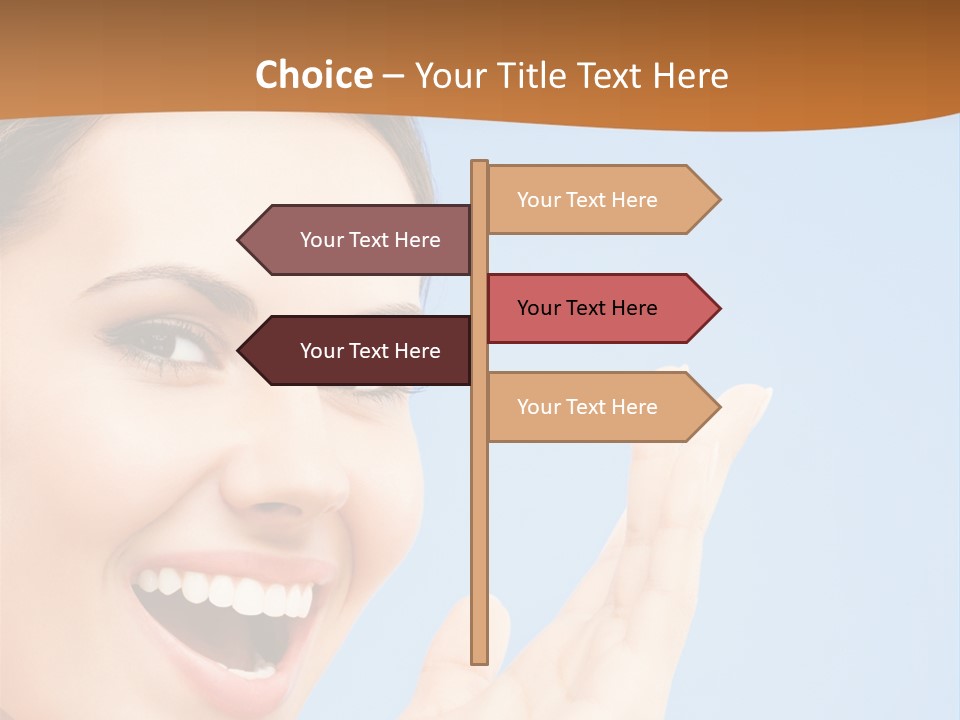 A Woman Smiling And Holding Her Hand Up To Her Face PowerPoint Template
