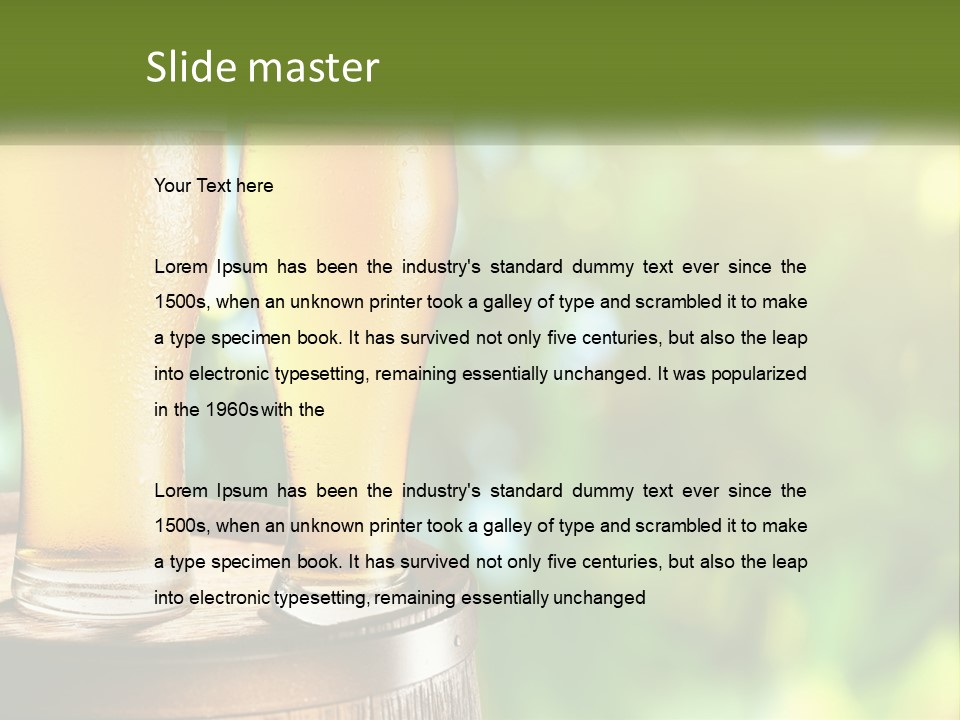 Two Glasses Of Beer Sitting On Top Of A Barrel PowerPoint Template