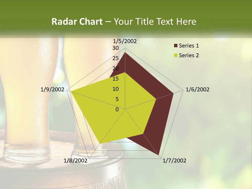 Two Glasses Of Beer Sitting On Top Of A Barrel PowerPoint Template