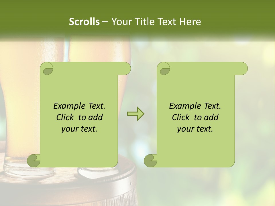 Two Glasses Of Beer Sitting On Top Of A Barrel PowerPoint Template