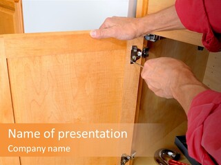 A Person Opening A Cabinet With A Wrench PowerPoint Template