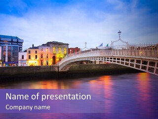 A Bridge Over A Body Of Water With Buildings In The Background PowerPoint Template