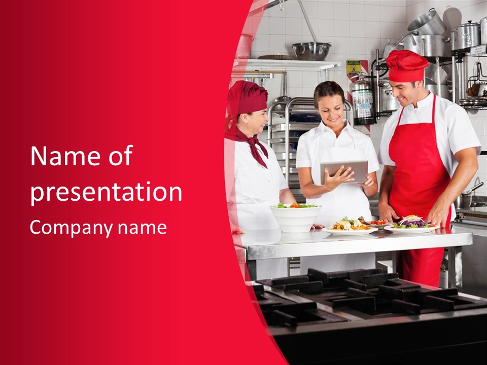 A Group Of People In A Kitchen Preparing Food PowerPoint Template
