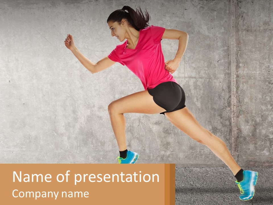 A Woman Running In A Pink Shirt And Black Shorts PowerPoint Template