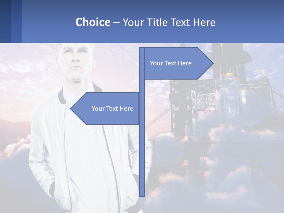 A Man Standing In Front Of A Rocket Ship PowerPoint Template
