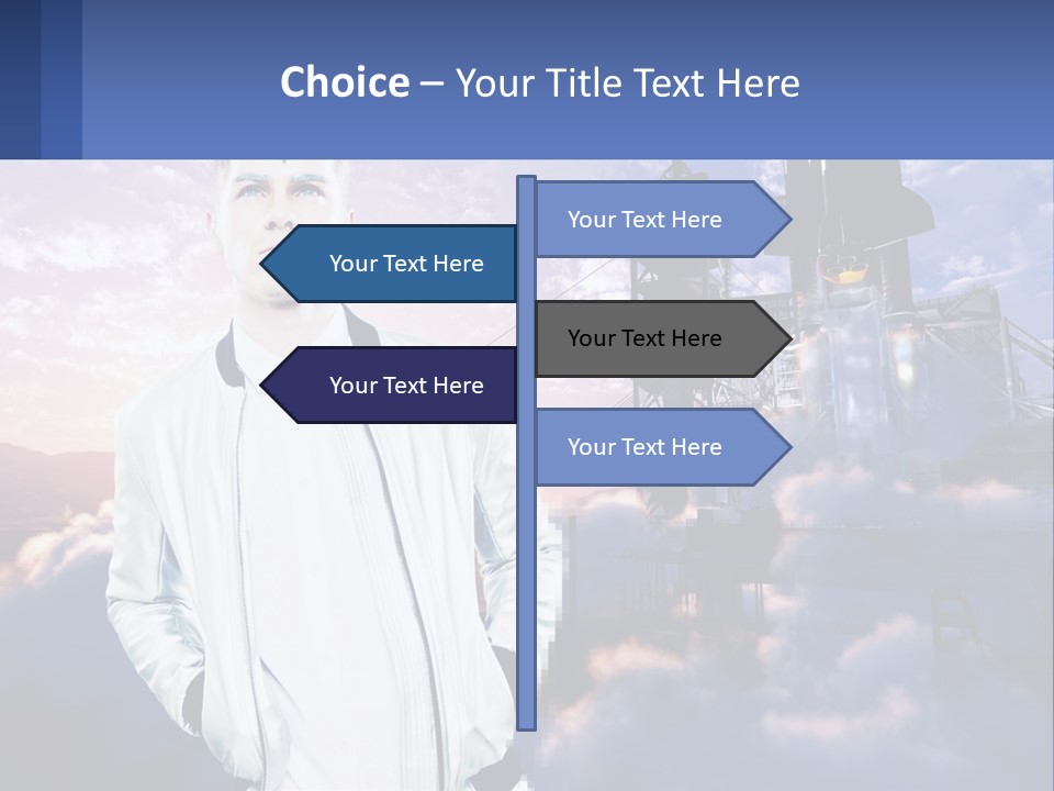 A Man Standing In Front Of A Rocket Ship PowerPoint Template
