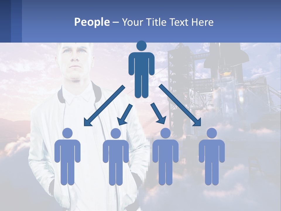 A Man Standing In Front Of A Rocket Ship PowerPoint Template