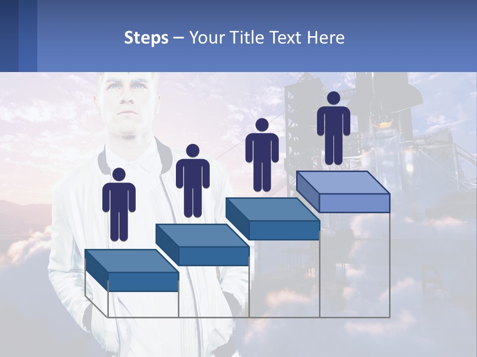 A Man Standing In Front Of A Rocket Ship PowerPoint Template