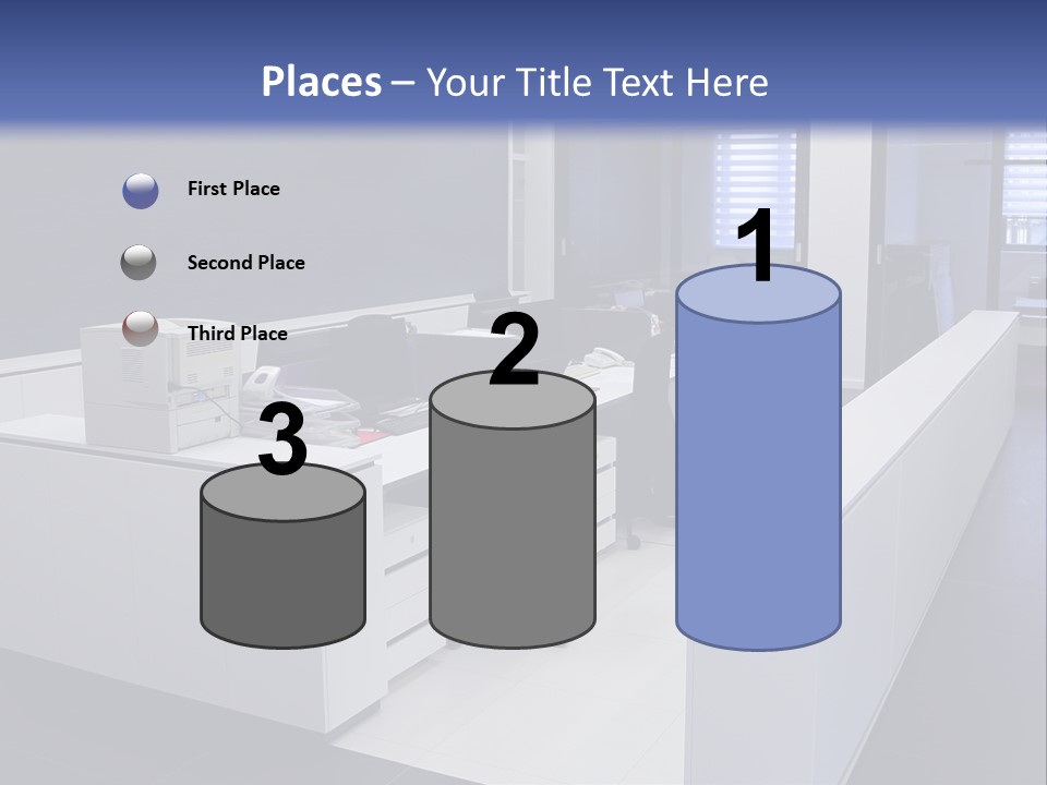 An Office With A Blackboard And White Desks PowerPoint Template