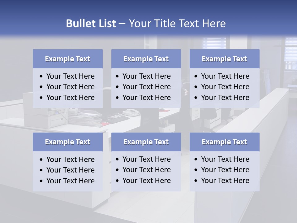 An Office With A Blackboard And White Desks PowerPoint Template