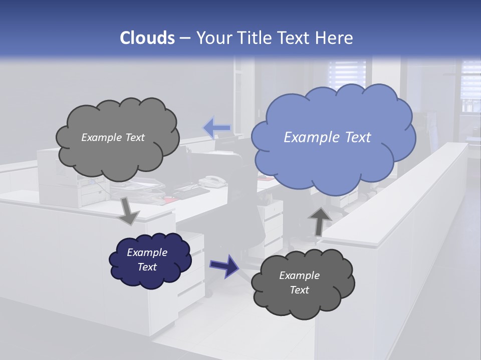 An Office With A Blackboard And White Desks PowerPoint Template
