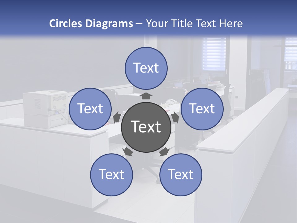 An Office With A Blackboard And White Desks PowerPoint Template
