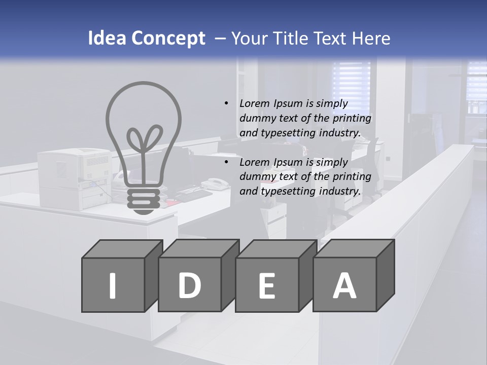 An Office With A Blackboard And White Desks PowerPoint Template