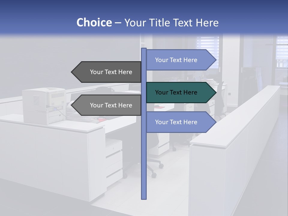 An Office With A Blackboard And White Desks PowerPoint Template