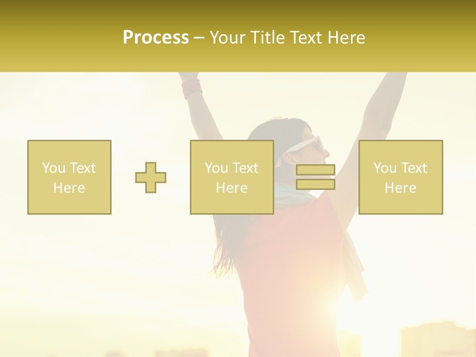 A Woman Holding Up A Sign That Says Name Of Presentation Company Name PowerPoint Template