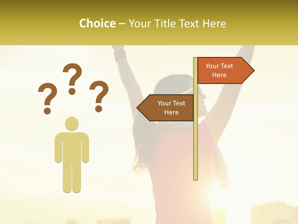 A Woman Holding Up A Sign That Says Name Of Presentation Company Name PowerPoint Template