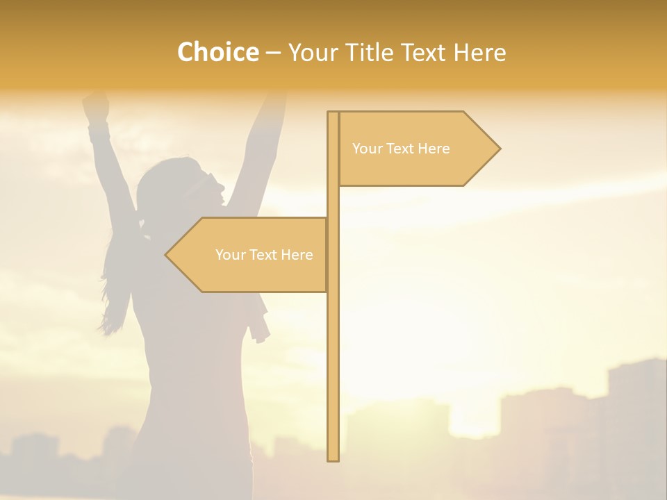 A Woman Raising Her Arms In The Air PowerPoint Template