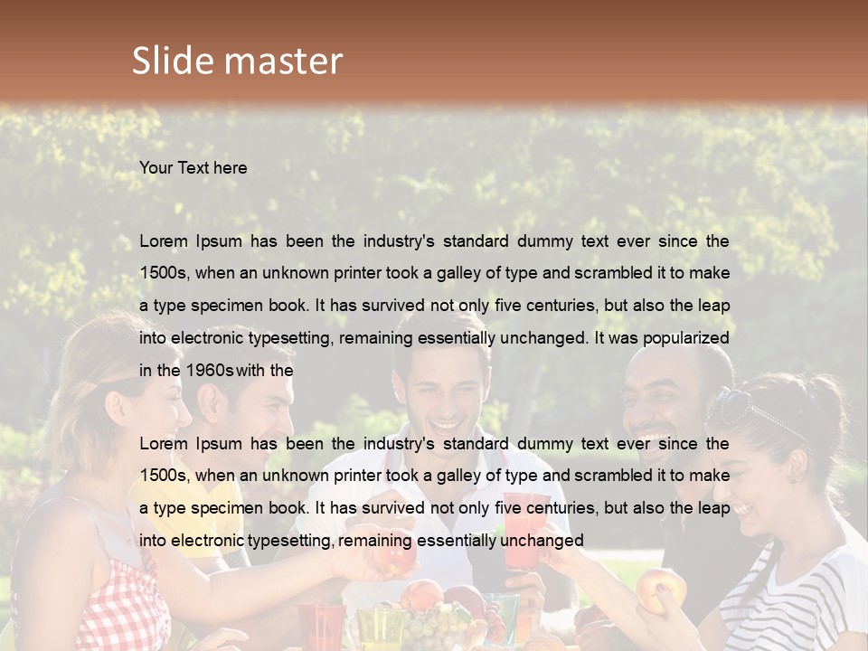 A Group Of People Sitting Around A Table With Food PowerPoint Template