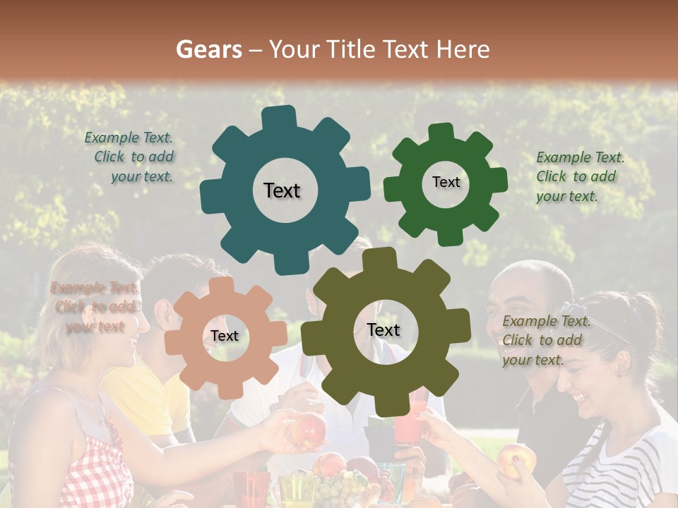 A Group Of People Sitting Around A Table With Food PowerPoint Template
