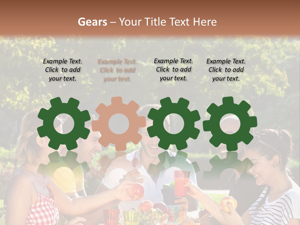 A Group Of People Sitting Around A Table With Food PowerPoint Template