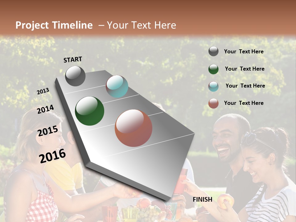 A Group Of People Sitting Around A Table With Food PowerPoint Template