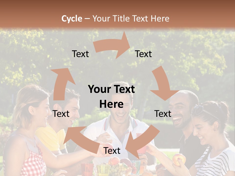 A Group Of People Sitting Around A Table With Food PowerPoint Template