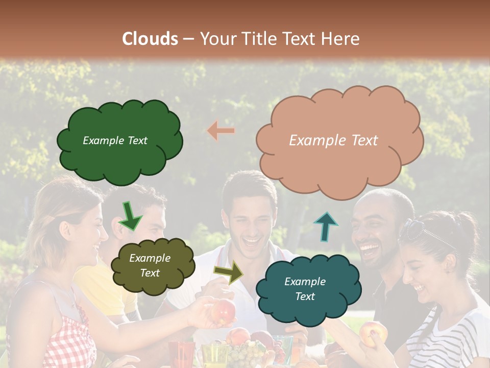 A Group Of People Sitting Around A Table With Food PowerPoint Template