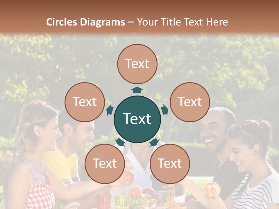 A Group Of People Sitting Around A Table With Food PowerPoint Template