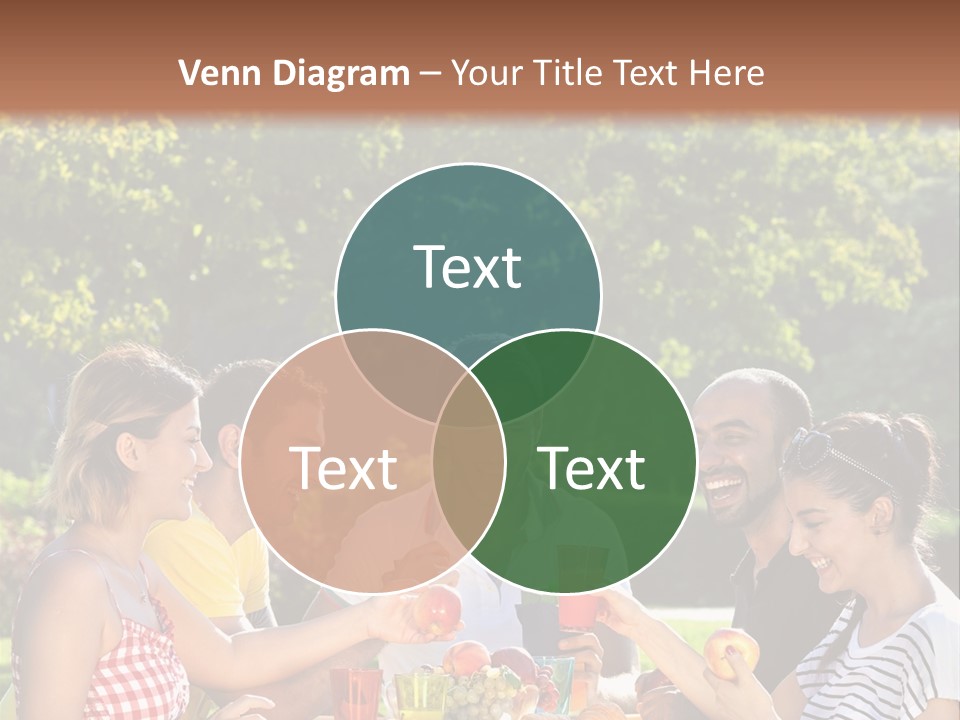 A Group Of People Sitting Around A Table With Food PowerPoint Template