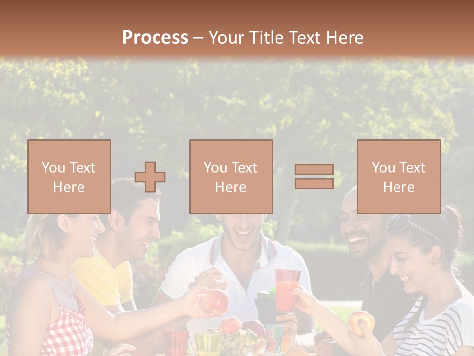 A Group Of People Sitting Around A Table With Food PowerPoint Template