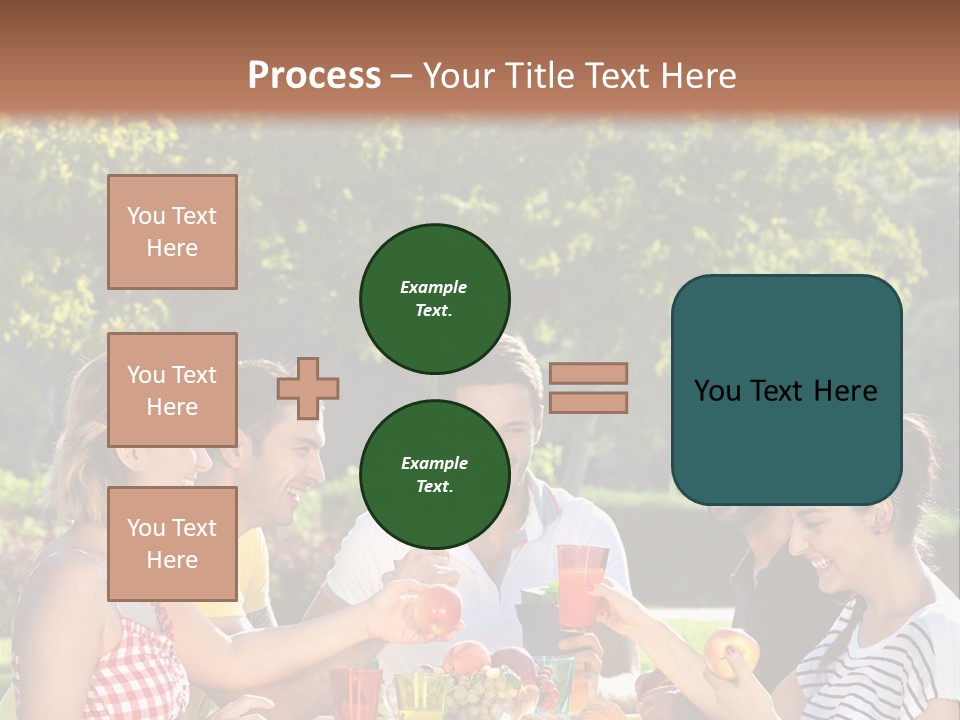 A Group Of People Sitting Around A Table With Food PowerPoint Template