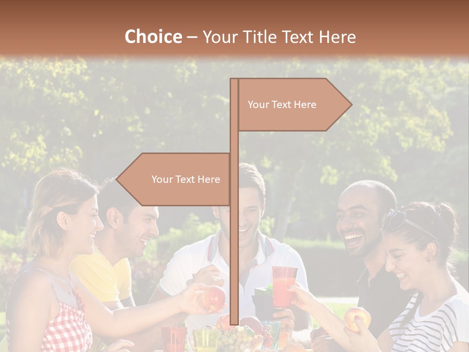 A Group Of People Sitting Around A Table With Food PowerPoint Template