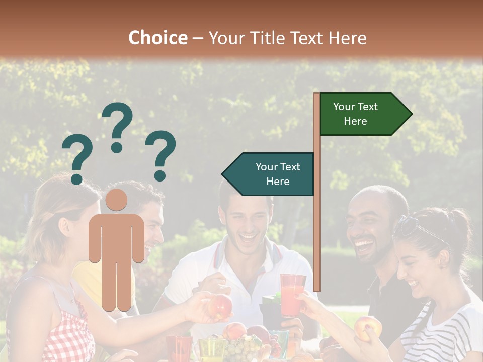 A Group Of People Sitting Around A Table With Food PowerPoint Template