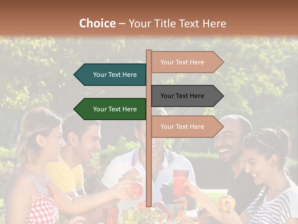 A Group Of People Sitting Around A Table With Food PowerPoint Template