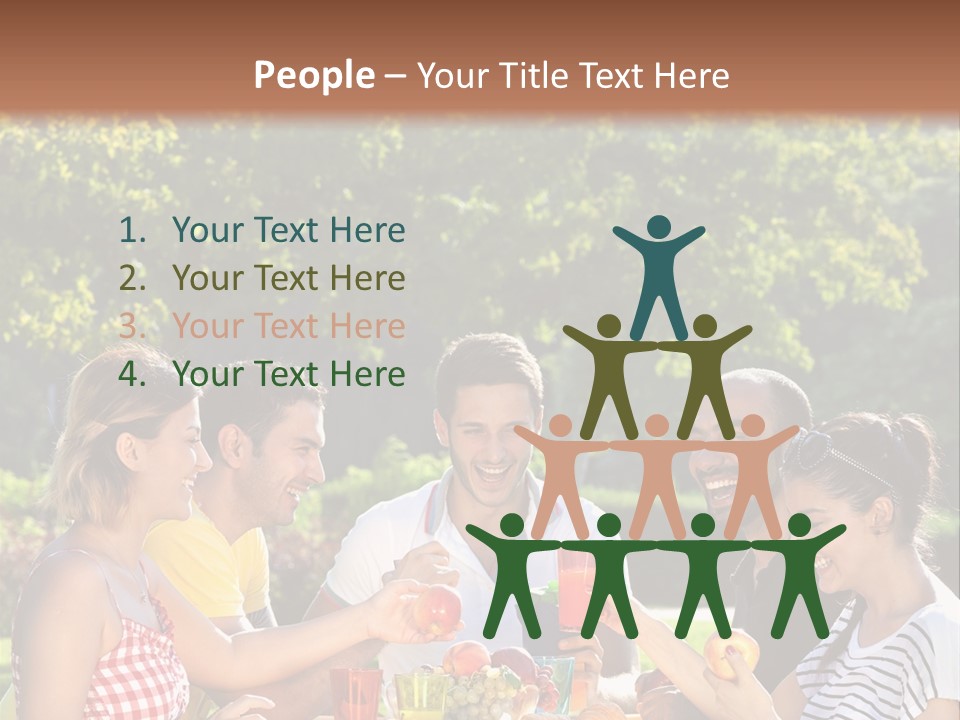 A Group Of People Sitting Around A Table With Food PowerPoint Template