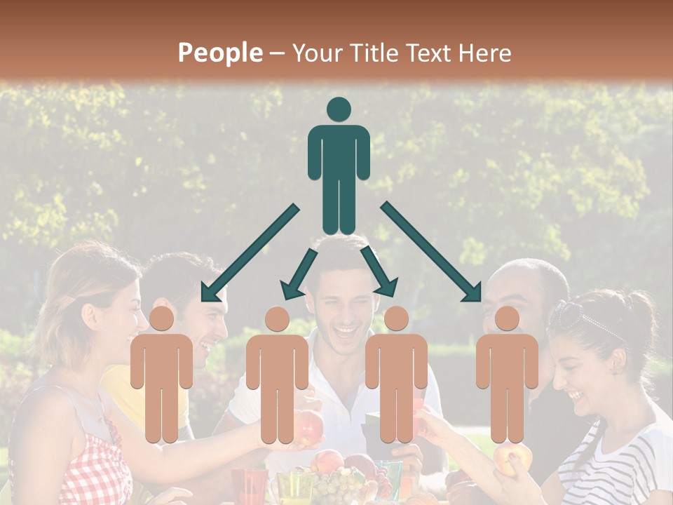 A Group Of People Sitting Around A Table With Food PowerPoint Template