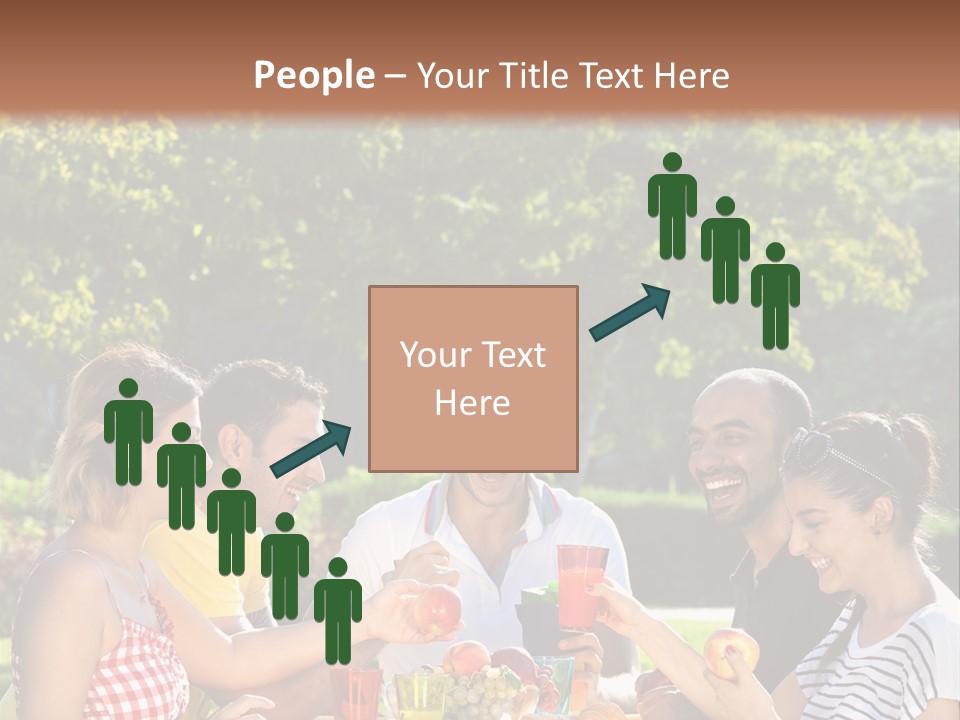 A Group Of People Sitting Around A Table With Food PowerPoint Template
