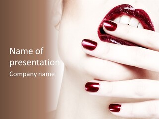 A Woman With Red Nail Polish Holding Her Mouth Open PowerPoint Template